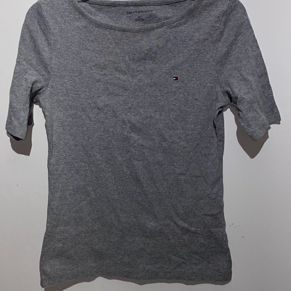 Tommy Hilfiger‎ Women's Gray Heather Boat Neck Short Sleeve T-Shirt Size Small